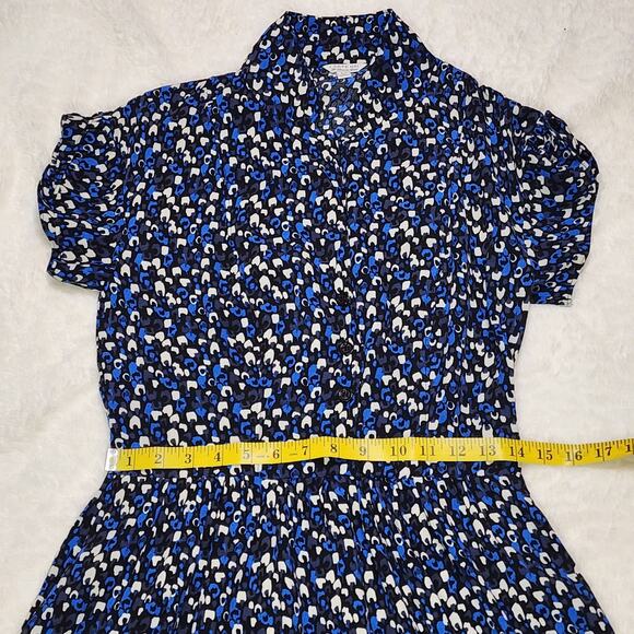 I Love H81 Mini Blue Floral Short Sleeve High Neck Printed Dress, Size Small - Picture 5 of 7